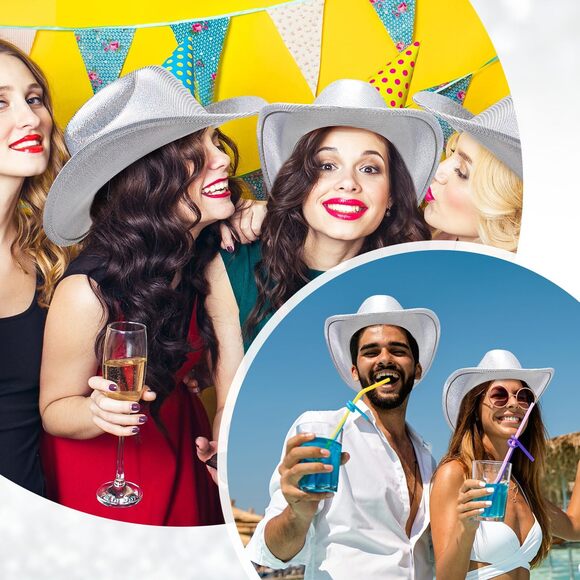 5712 4 Pcs Silver Space Holographic Cowboy Hat For Womens Glitter Western main image 6